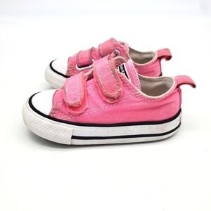 CONVERSE SHOES LITTLE KIDS 5C CHUCK TAYLOR ALL STAR HOOK AND LOOP OX PINK